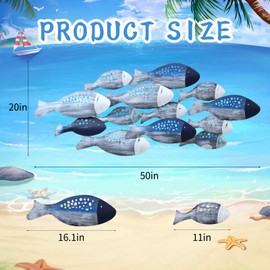 Coastal Metal Fish Wall Decor, 50"x20" 3D Hand-Painted School of Fish Sculpture – Nautical Ocean Wall Art for Living Room, Bedroom, Bathroom, Patio or Office