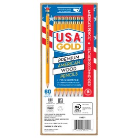 Cra-Z-Art U.S.A. Gold Pre-sharpened American Wood Cased #2 HB Yellow Pencils, 60 Pack