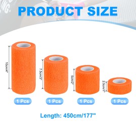 PATIKIL 1"/2"/3"/4" Self Adhesive Bandage Wrap, 4 Pcs 5 Yard Elastic Self Breathable Self Adherent Wrap Tape for Stretch Athletic Sports Wrist Ankle Outdoor Tape, Bright Orange