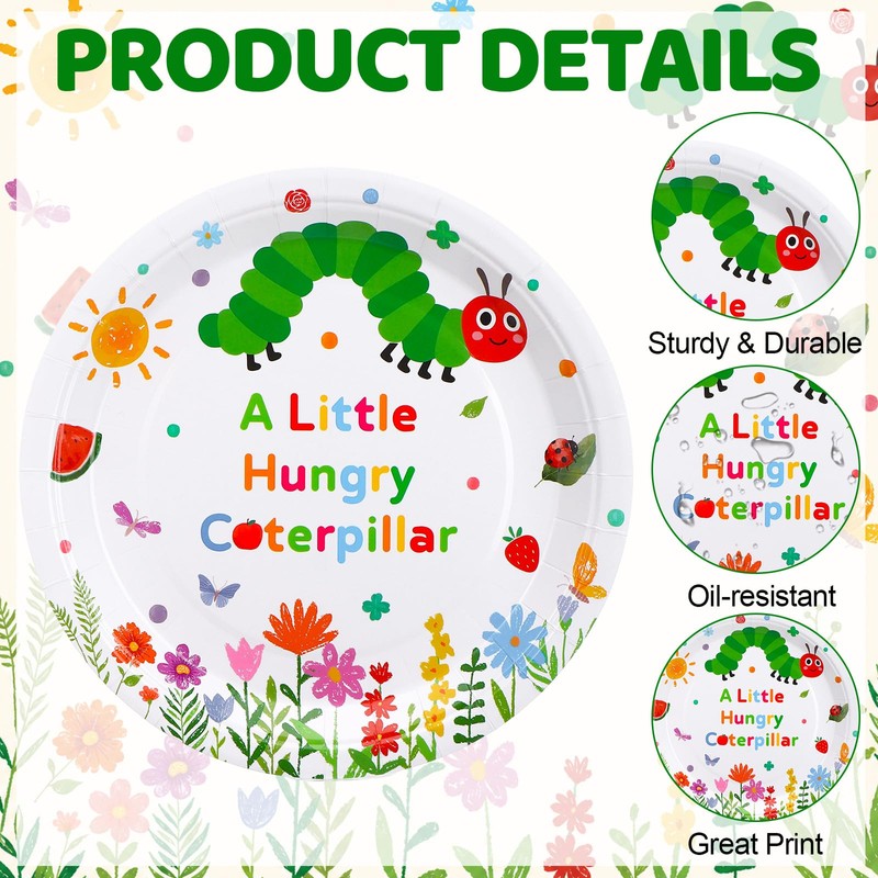 100Pcs Hungry Caterpillar Paper Plates 9 Inch A Little Hungry