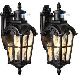 VIANIS 2 Pack Motion Sensor Light Outdoor, Black Dusk to Dawn Outdoor Sconce Lights, Anti-Rust Waterproof Outside Light Fixtures Wall Mount, Exterior Lighting Fixture for House Porch Garage Entryway