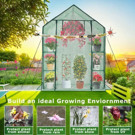 Purlyu Walk-in Greenhouse for Outdoors w/ Mesh Side Windows, 3 Tiers 6 Shelves PE Cover Green House Portable Warm House for Seedling Flowers Growing 20 Pcs T-Type Plant Tags Include (GHW001G)