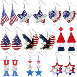 Capoda Patriotic Earrings Bulk for Women 4th of July Earrings USA Anniversary Jewelry Set for Mother Wife Sister(9 Pairs,Patriotic)
