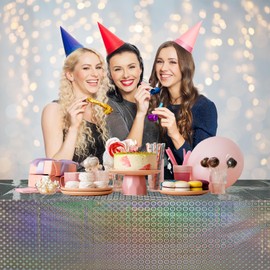 4 Pack Iridescent Plastic Tablecloths, 54x108 Inch Laser Disposable Table Covers, Rectangle Table Covers for Birthday Party, Iridescent Party Decorations for Bachelorette Disco Party Christmas