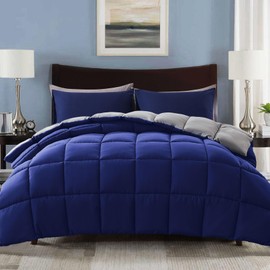 Decroom Lightweight Twin Comforter Set with 1 Pillow Sham - 2 Pieces Set - Quilted Down Alternative Comforter/Duvet Insert for All Season - Blue/Grey - Twin/Twin XL Size