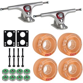 Paris Longboard Kit with Paris V2 180mm 50° Raw Polished Trucks - Globe Bruiser 62mm 83a Wheels Clear Coral - ABEC 7 Bearings, 1.25" Hardware, 1/4" (6mm) Risers