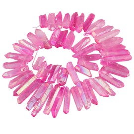 KYEYGWO Titanium Coated Crystal Point Beads Coarse Stone Sticks Spikes Natural Quartz Drilled 15 Inch Strand Loose Beads for Jewellery Making