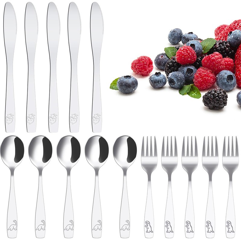 15Pcs Kids Silverware Set,Fork Spoon and Cutter Set,Toddler Utensils Set,410