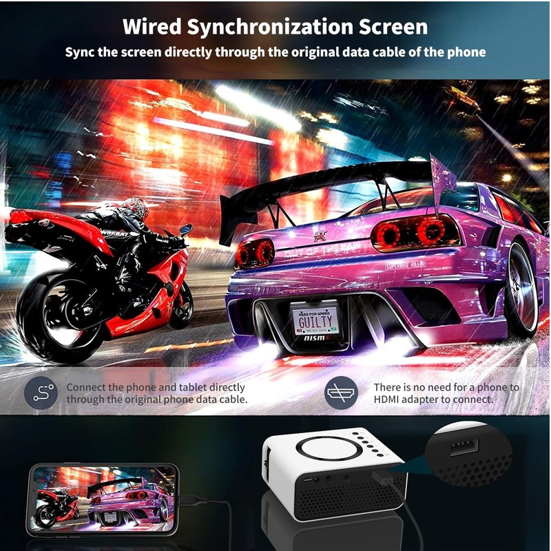 Portable Projector, Full High Definition 1080P, Built-in 4Ω-2W Speaker, Eye