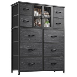 Black Dressers for Bedroom with 10 Drawers, Tall Dressers for Bedroom & Chests of Drawers with Large Metal Mesh Door, Wooden Tabletop, Sturdy Metal Frame, Living Room,Closet, Hallway