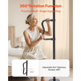 300 Lbs Capacity Anti-Slip Curve Handle Floor-to-Ceiling Transfer Bathroom Safety Equipment Tension Mounted Grab Bar SecurityColor: Black Color