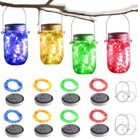 SunKite Solar Mason Jar Lights [Updated], 8 Pack 20 LED Waterproof Fairy Firefly Jar Lids String Lights with Hangers(NO Jars), Patio Yard Garden Wedding Decoration - Multi-Colored