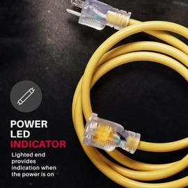 LifeSupplyUSA - Cable de extensión eléctrico Impermeable de 3 m para Exteriores e Interiores, Cable de extensión eléctrico de 3 Puntas SJTW, Calibre 12, 15 AMP, 125 voltios, 1875 vatios, 12/3 -