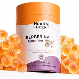 Health Hack Berberina en Gomitas, 500 mg de Berberina, con 120 mg Ácido Alfa Lipoico y 10 mg Pimienta Negra por Porción, Sabor Manzana, Suplemento Veg