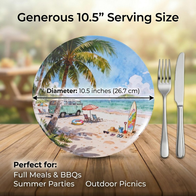 molidiki 12-Piece Melamine Dinner Plates, 10.5" Beach Coastal, BPA-Free.