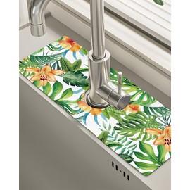 Alfombrilla de llave de fregadero con estampado para cocina, superabsorbente, almohadilla de drenaje antideslizante para encimera de cocina o baño, 15 x 5.5 pulgadas