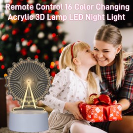 SYLIKENATE Ferris Wheel 3D Illusion Lamp,Acrylic 3D Lamp LED Night Light with Remote Control 16 Color Changing Desk Lamp，Kids Gamer Room Decor Plug in Best Cool Festival Birthday Gift. (Ferris Wheel)