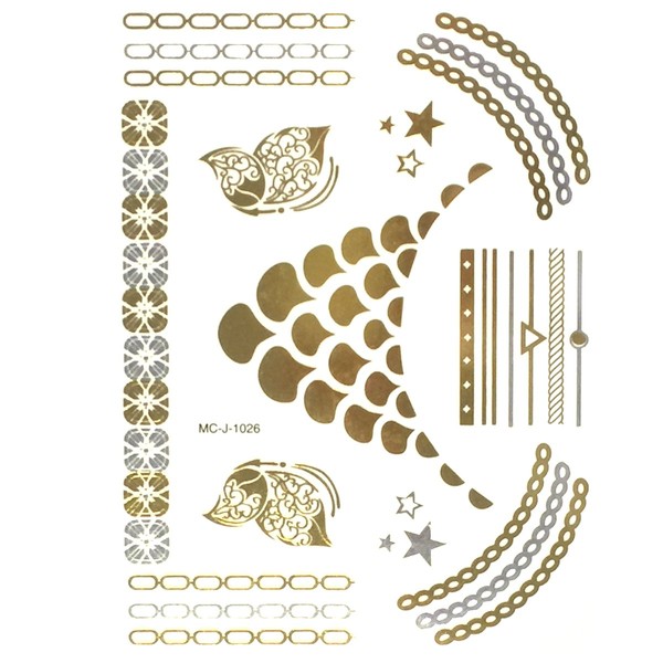 Wrapables Celebrity Inspired Temporary Tattoos in Metallic Gold Silver and