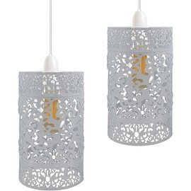 DC VOLTAGE Industrial Easy Fit Metal Cage Drum Lampshade Ceiling Pendant Lampshade with Reducer Plate for Living Rooms Bedroom Kitchen Dining Room (2 Pack White B6)