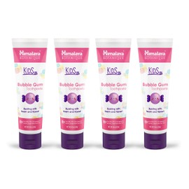 Himalaya Botanique Kids Toothpaste, Herbal, Bubble Gum Flavor, Fluoride-Free, Gentle, No Artificial Flavors or Colors, SLS Free, Gluten Free, Cruelty Free, Vegan, Foaming, 4 Oz, 4 Pack