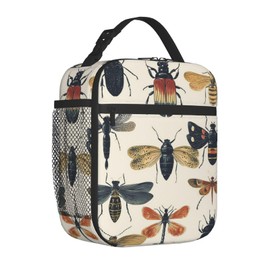 ainori Reusable Vintage Insect Lunch Box for Kids Girls Boys Women Adult, Insulated Beetle Bee Dragonfly Retro Lunch Bag,Polyester Cooler Handbags Case for School Picnic Work Travel Beach or Hiking