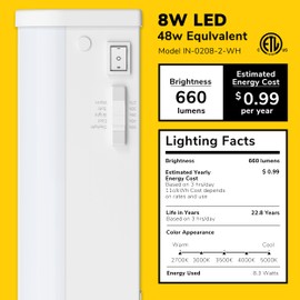 Inlight 18-inch 5 Color Levels LED Under Cabinet Lighting with ETL Listed, Selectable 2700K/3000K/3500K/4000K/5000K, Dimmable, White Finished, IN-0208-2-WH