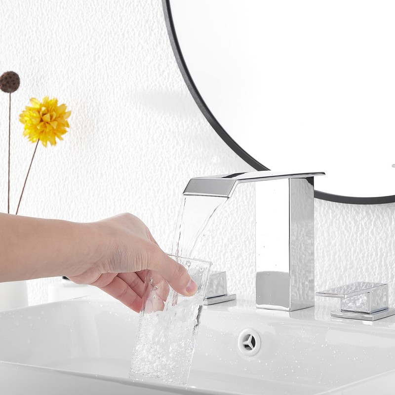 Chrome Bathroom Faucet Waterfall Widespread GGStudy 3 Holes 2 Handle