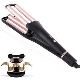 Hair Crimper for Women Beach Waves, Deep Waver Hair Tool for Long Hair, 3 Ceramic Barrel Curling Iron, Adjustable Depths and Temperatures, Dual Voltage