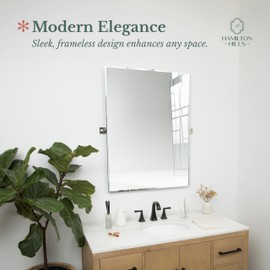 Hamilton Hills Pivot Wall Mirror with Brushed Chrome Brackets - Frameless Bathroom Mirror - Adjustable and Tilting Vanity Mirror - Modern Farmhouse Wall-Mounted Mirrors