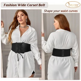 JASGOOD Wide Elastic Corset Belt for Women Vintage Lace-up Tied Waspie Waist Belt for Dress