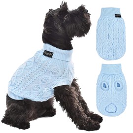 Parisian Pet Dog Sweaters - Pull Over, Turtle Neck Blue Dog Sweater - Cable Knit Thick Dog Sweater - Fall, Winter Dog Clothes - Flexible Arm Holes Sweater for Small Dogs - XS