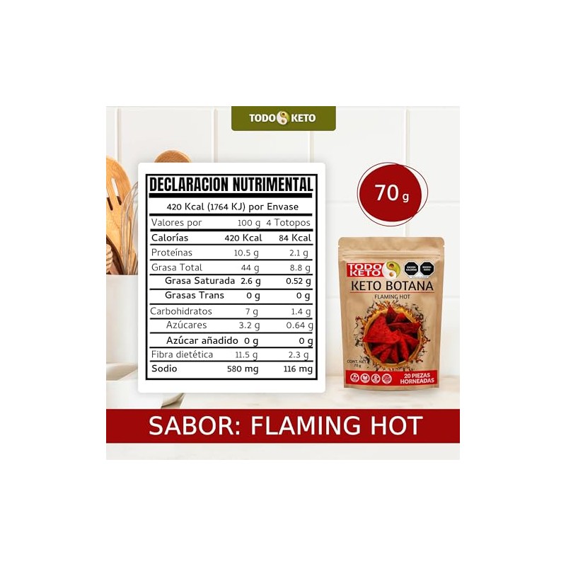 Totopos Keto Botana de Almendra 20 Piezas Horneados (Flamin Hot)