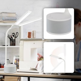 OttLite LED Desk Lamp with Dual Head & Bluetooth Speaker - Dimmable with Touch Control & Color Modes, USB Charging Port, Energy-Efficient Natural Daylight LEDs for Home Office, Desk, & Dorms