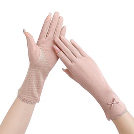 XUNQUCOM Sun Gloves Medium Length Sunblock Gloves Women Driving Cycling Touch Screen UV Protection Gloves (Pink, One Size)