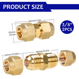 SUPAWAY Double Nipples for Copper Pipes 3/8 Inch Air Conditioning Screw Connection Air Conditioning Copper Pipe Extension No Welding Copper Pipe Diameter 9.52 mm Copper Pipes Accessories with 2 Union