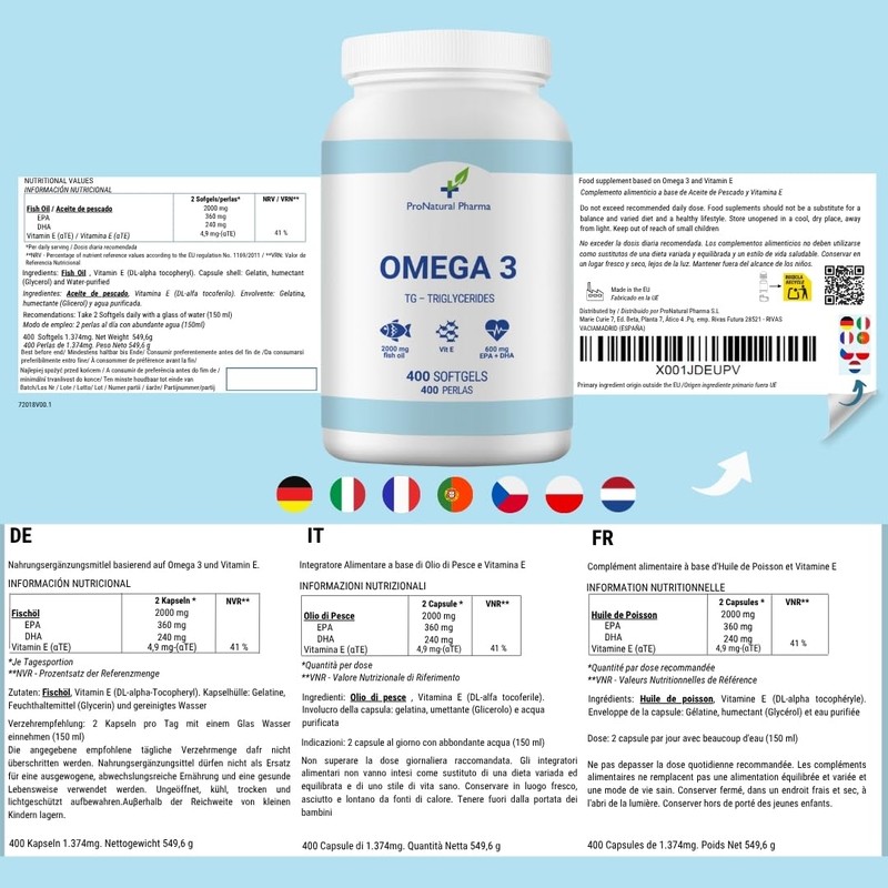 OMEGA 3 ProNatural Pharma | 400 Kapseln | Fischöl +