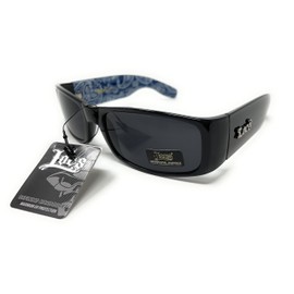 Locs Mens Hardcore Gafas De Sol Fashion Wrap Around Sunglasses with Bandana Print Inside - Free Microfiber Bag - Several Colors Available! (Black - Blue Inside)