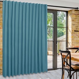 DWCN Privacy Room Divider Blackout Curtain - Patio Sliding Door Curtains, Extra Wide Thermal Curtains with Back Tab & Rod Pocket for Living Room and Bedroom Partition, 100 x 84 Inches, Stone Blue