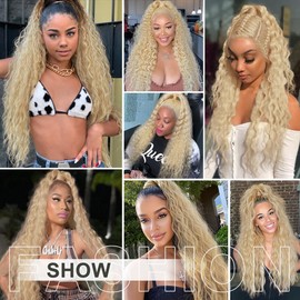 Long Braid Curly Ponytail Extensions 66 cm Synthetic with Drawsting Ponytail Extension Hairpiece for Women (27-613 Blonde)