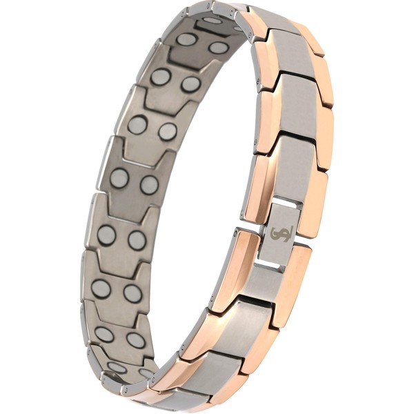 Elegant Men's Double Magnet Wide Titanium Magnetic Therapy Bracelet Pain Relief for Arthritis and Carpal Tunnel (Silver & Rose Gold)