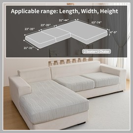 QIANMEW Couch Cushion Covers, Super Stretch Washable Sofa Slipcovers for L Shaped & Modular Seats, Pet-Friendly Furniture Protector with Stripe Design, (2 Seaters+1 Chaise, Light Gray)