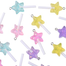 LiQunSweet 20 Pcs Random Color Lovely Faux Lollipop Star Charms in Bulk for Child Girl Jewelry Making DIY Crafting Phone Straps - 41x20mm