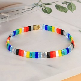 C·QUAN CHI Stackable Rainbow Tila Bead Bracelets Flat Bead Bracelet Boho Friendship Bracelets Stretch Bracelet 03E