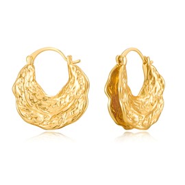 YUJIE Gold Hoop Earrings for Women Chunky Gold Plated Earring Statement Jewelry, Brass, No Gemstone
