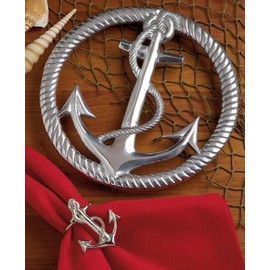 Design Imports Maritime Table Linens, Cast Brass Napkin Ring, Anchor
