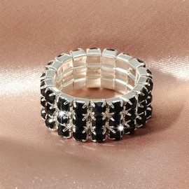 Sparkling Rhinestone Ring Set Trendy Elastic Rhinestone Crystal Stretch Ring Stackable Jewelry for Women-Black