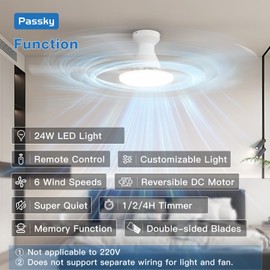 Passky Ceiling Fans with Lights, 52 inch Flush Mount Ceiling fan with Remote Control, Low Profile Ceiling Fan for Bedroom, Farmhouse, Reversible, 3CCT, Dimmable, Noiseless DC Motor, White