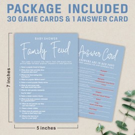 Minimalism Blue Baby Shower Feud Game - 30 Double-Sided Fill In Game Cards & 1 Answer Card - Gender Reveal Party & Activity - Baby Shower Party Favors & Decorations（5x7 Inches）- B07