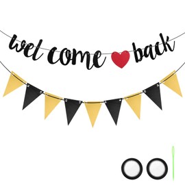 DOPENSPI Welcome Back Garland with Bunting, Black Welcome Back Garland Glitter Welcome Home Decoration Warm Welcome Garlands for Classroom School Season Family Party Decoration (Black)
