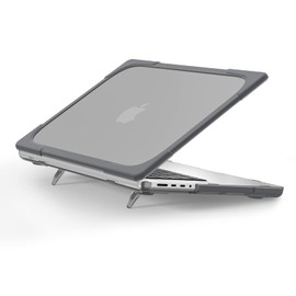 Batianda Compatible con la nueva funda para MacBook Pro de 16 pulgadas versión 2021 modelo A2485, carcasa rígida de plástico resistente con soporte plegable y cubierta de teclado de color a juego y protector de pantalla, gris